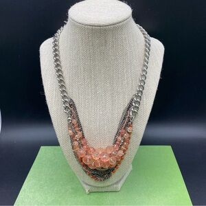 VERA WANG Glass Pink Orange and Silver Multistrand Statement Necklace